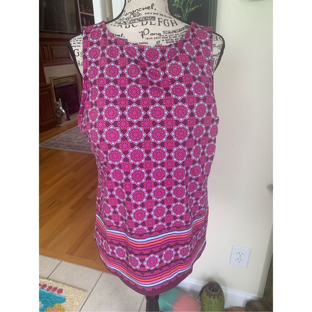 Lands End Pink/Teal/Brown Print Tankini - Top